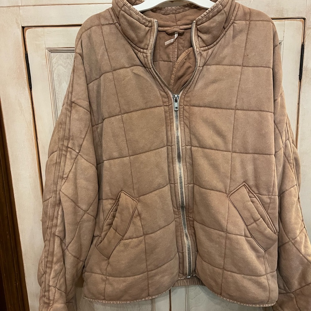 Free People Dolman Quilted Knit Jacket in Champagne Diamonds Size Large